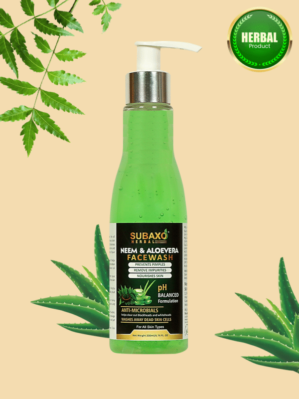 Subaxo Herbs Neem & Aloevera Face Wash | Anti Pimples & Acne | Removes Impurities | Anti Pollution Herbal Face Wash | Neem Face Wash For Women & Men | All Skin Types -200ml