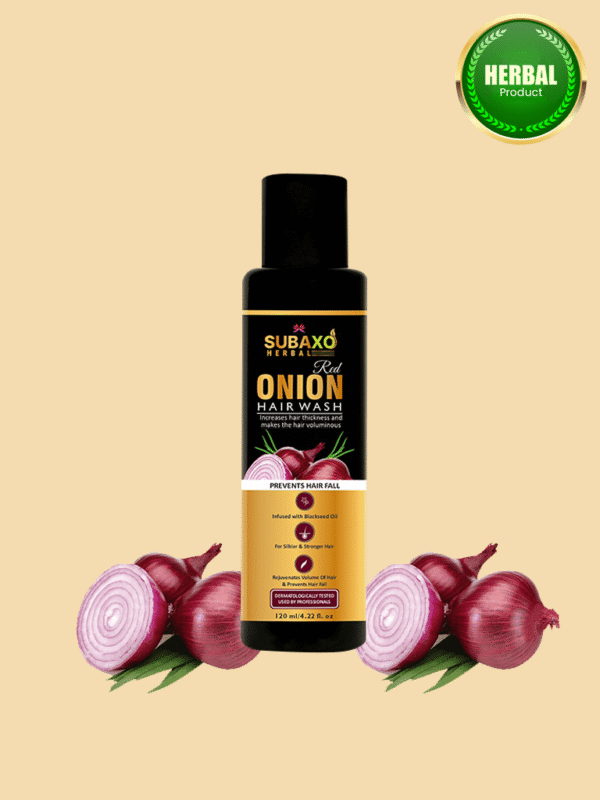Subaxo Red Onion Herbal Hair Wash | Conrtols Hair Fall |Makes Hair Silkier & Stronger(120ml)