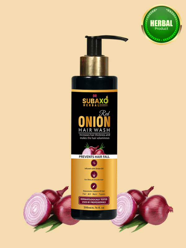 Subaxo Herbal Red Onion Hair Wash- Onion Shampoo | Makes Hair Silkier & Stronger | Herbal Shampoo for Women & Men (200ml)