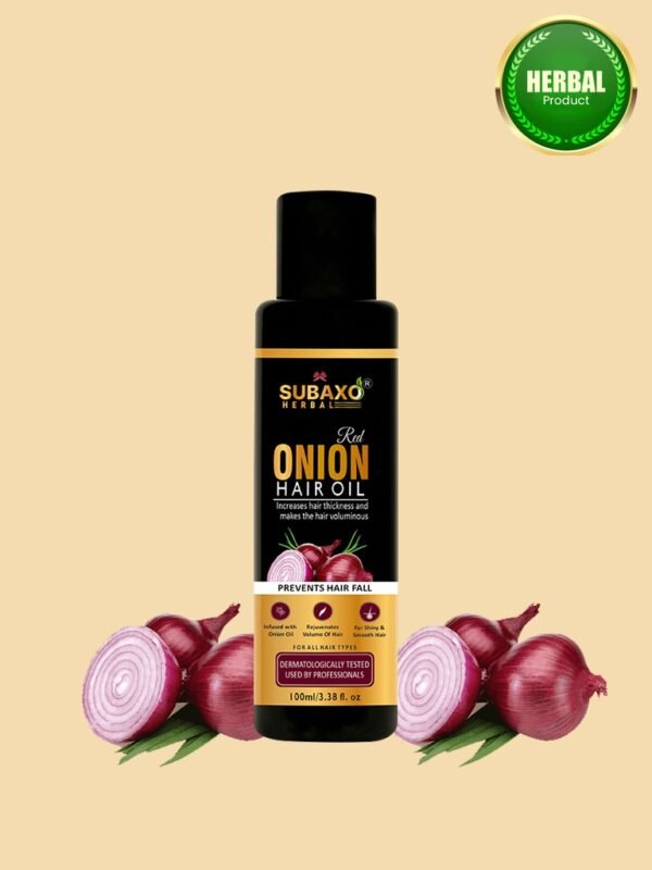 SUBAXO Red Onion Hair Oil | Makes Hair Silkier & Stronger | Herbal Hair Oil For Women & Men (100ml)