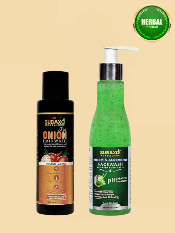 Subaxo Red Onion Herbal Hair Wash(200ml) And Neem AloeVera Face Wash (200ml) Combo (Copy)