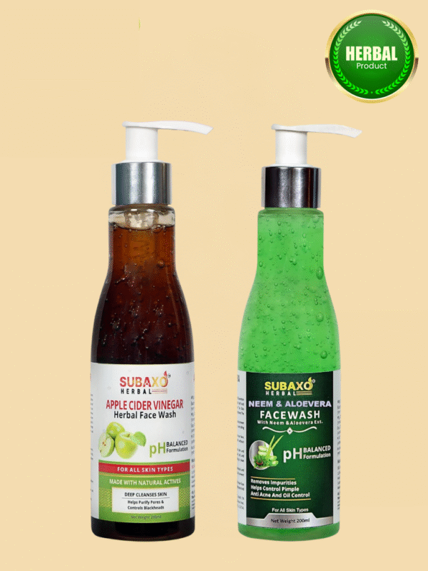 Subaxo Apple Cider Vinegar Face Wash | Oil Control | Deep Cleasning | (200 ml) and Neem Aloevera Face Wash | Reduce Pimples & Acne| Skin Glowing |(200 ml) Combo