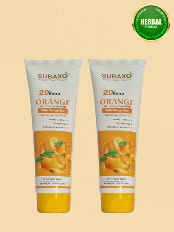 Subaxo Orange Herbal Face Wash | Gently Cleanses Skin & Remove Tan (120ml x 2, Pack of 2)