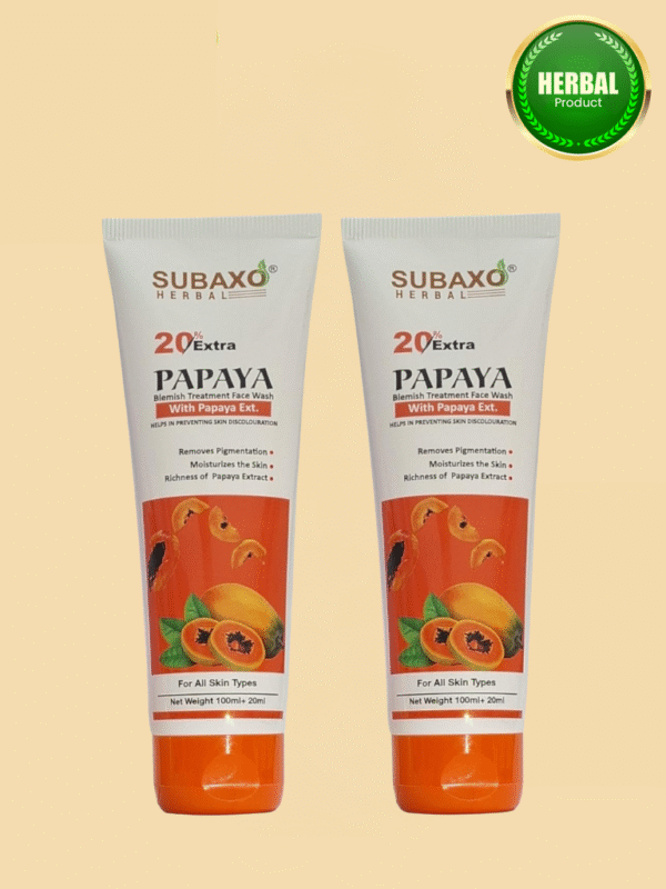 Subaxo Papaya Herbal Face Wash| Remove Pigmentation & Moisturizes The Skin | Nourishes skin | Oil Control | Herbal Face Wash(120ml x 2, Pack of 2)