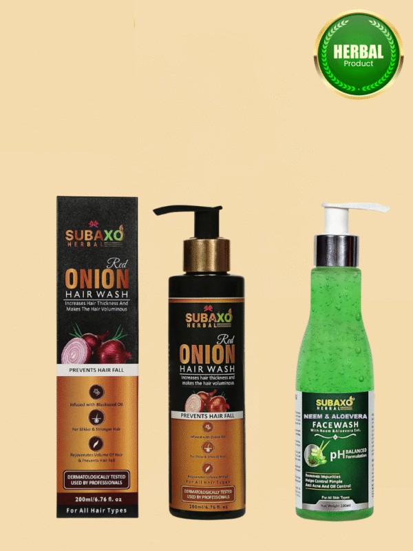 SUBAXO Neem & Aloe vera Face Wash(200 ml) and Red Onion Herbal Hair Wash (200 ml) Combo