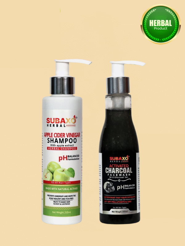 Subaxo Apple Cider Vinegar Herbal Shampoo (200 ml) and Activated Charcoal Anti-Pollution Face Wash (200ml) Combo