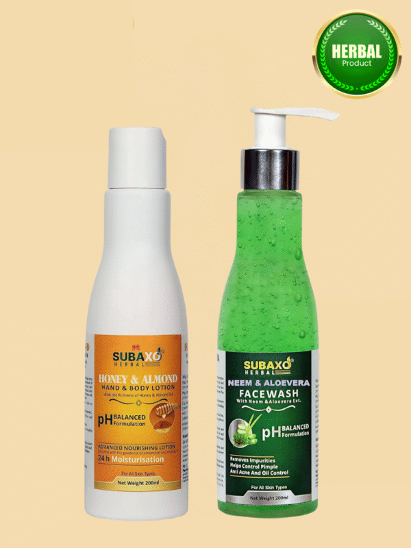 Subaxo Neem Aloe vera Face Wash(200 ml) and Honey & Almond Hand & Body Moisturizing Lotion (200 ml) Combo