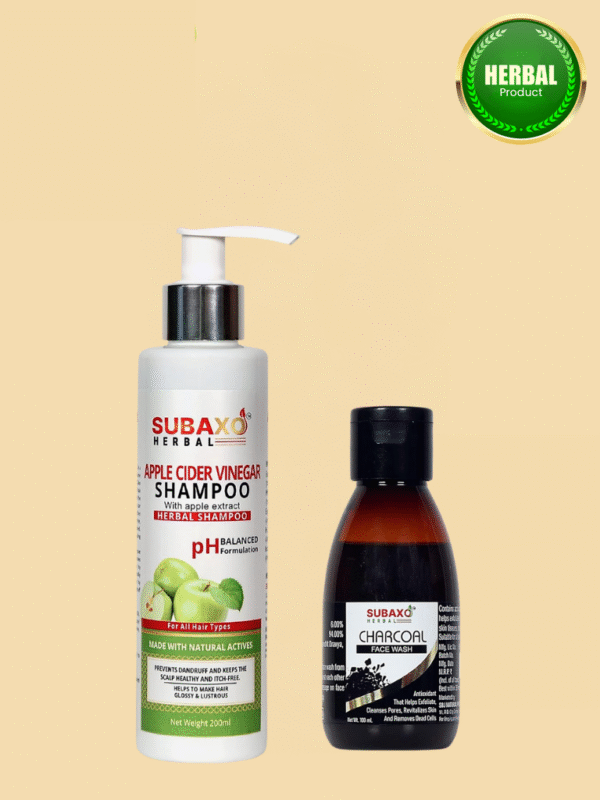 Subaxo Apple Cider Vinegar Herbal | Shampoo (200ml) and Charcoal Herbal Face Wash | Clean Pores & Remove Dead Cells (100ml) combo