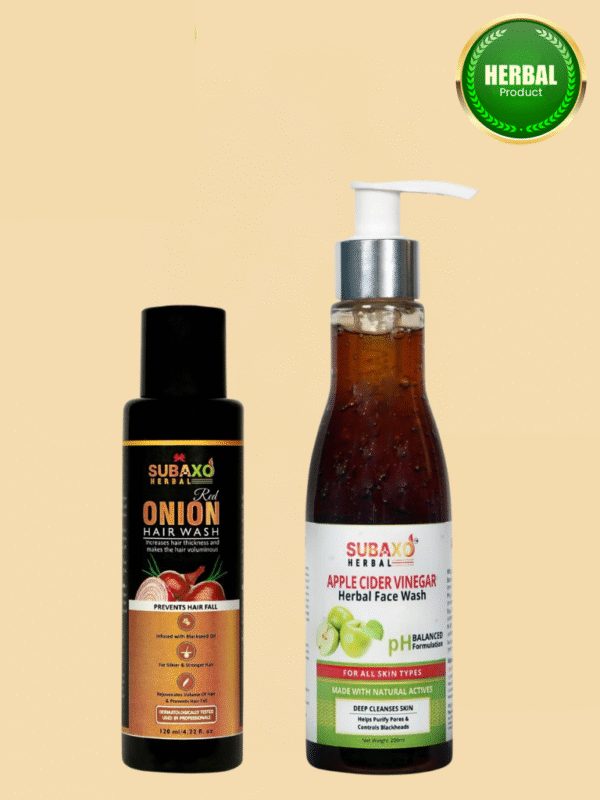 SUBAXO Onion hair wash Shampoo(120 ml) And Apple Cider Vinegar Face Wash(200 ml) Combo