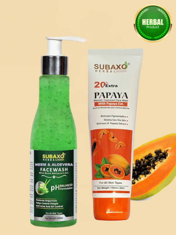 Subaxo Neem Aloe vera Face Wash(200 ml) and Papaya Herbal Face Wash(120 ml) Combo