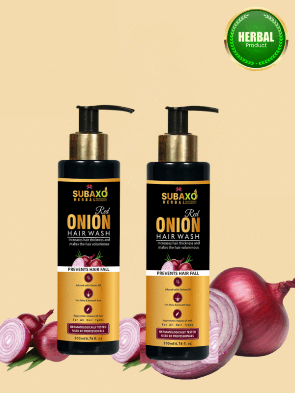 Subaxo Red Onion Herbal Hair Wash | Herbal Onion Shampoo |Makes Hair Silkier & Stronger(200ml x 2, Pack of 2)