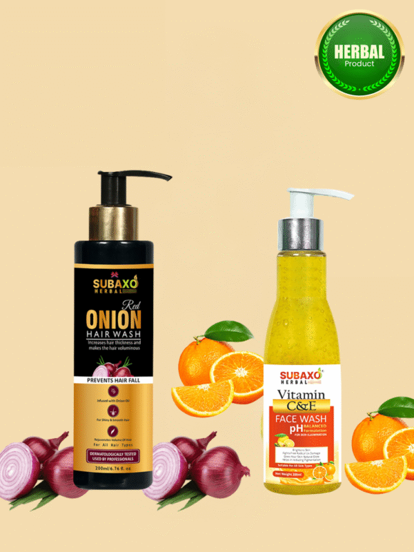 Subaxo Red Onion Herbal Hair Wash(200 ml) and Vitamin C & E Face Wash(200 ml) Combo