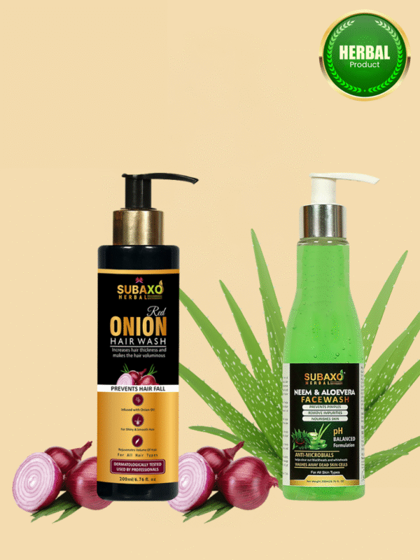 Subaxo Neem & Aloe vera Face Wash(200 ml) and Red Onion Herbal Hair Wash (200 ml) Combo