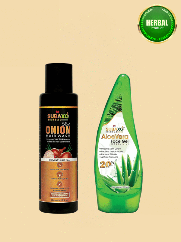 Subaxo Red Onion Herbal Hair Wash (120ml) And Aloe Vera Herbal Face Gel (120ml) Combo